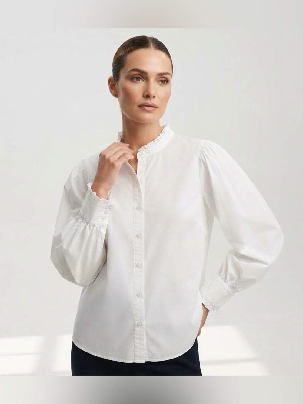Anthropologie 24W White Cotton Blouse Cottagecore Coquette Ruffle French Lace